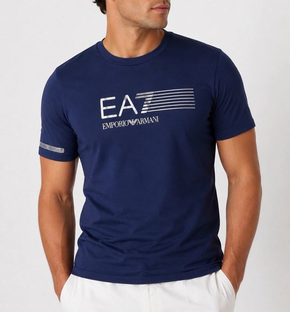 NWT EA7 Emporio Armani Men’s Logo Graphic T-Shirt Navy Blue Size Large L Casual